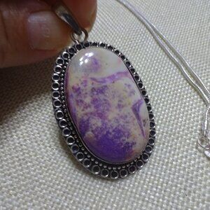 Beautiful PURPLE JASPER Handmade Sterling Pendant/Chain #8C